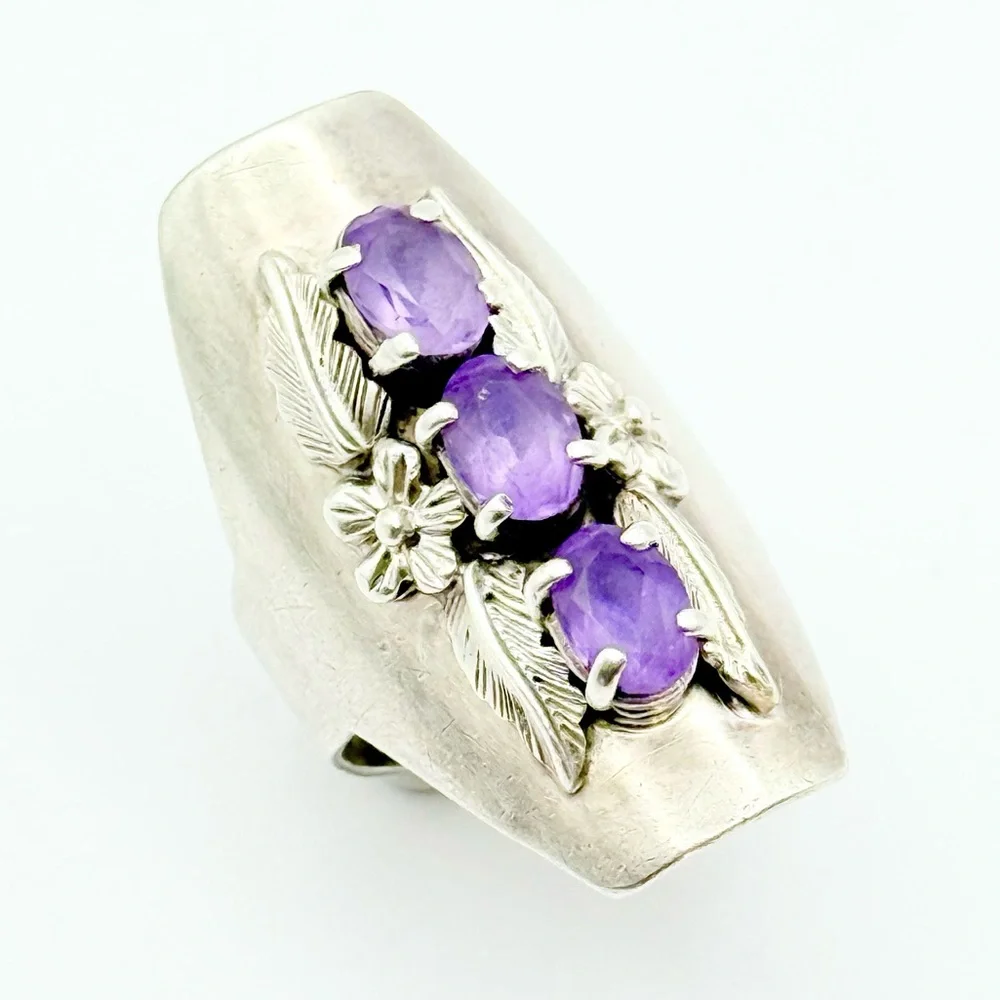 Carol Felley Amethyst Sterling Silver Ring - Flower Blossom Vintage 1988